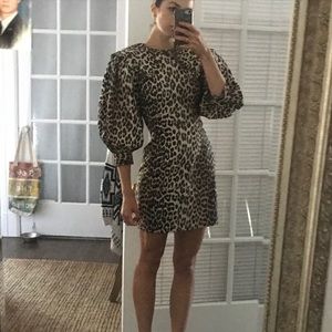 Ganni Leopard print mini dress with puffed sleeve